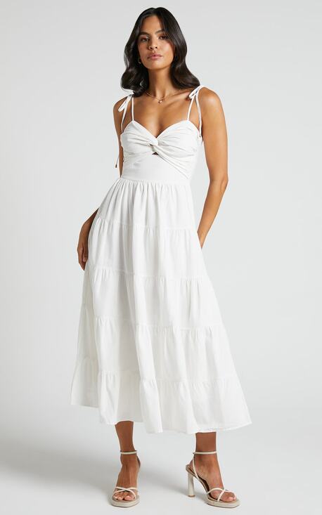 showpo Dresses & Skirts - New Showpo Leticia Midi Dress Twist Front Tie Strap Tiered Dress Size Medium